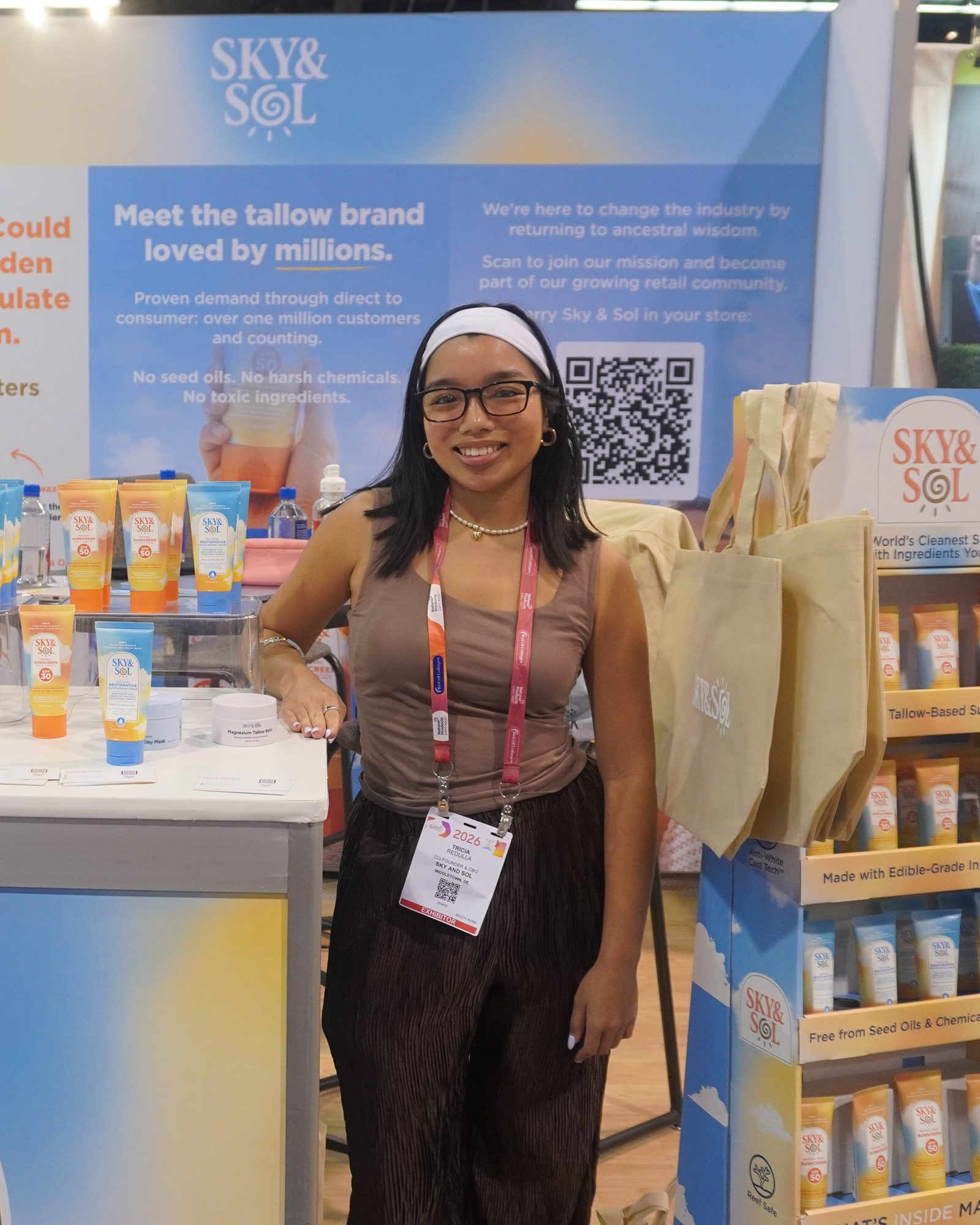 Patricia Redulla at the Sky & Sol booth with her sunscreen products